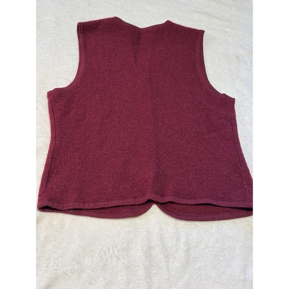 Classic Elements Wool Leaf Vest L Burgundy Fall Embroidered Button Front Holiday - Picture 5 of 8